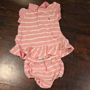 Ralph Lauren Baby Girl's Pink & White Striped Polo Dress Set (6M)